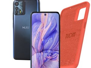 NUU B20 5G | Unlocked Android Smartphone | 6.5” FHD+ Display | 90Hz Refresh Rate | 48MP Triple Camera | 128GB + 8GB RAM | 18W Fast Charge | Stardust Blue | TUDIA Liquid Silicone Case (Coral)